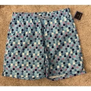NWT TailorByrd Men's Blue Polka Dot UV Protection Quick Dry Swim Trunks, XL